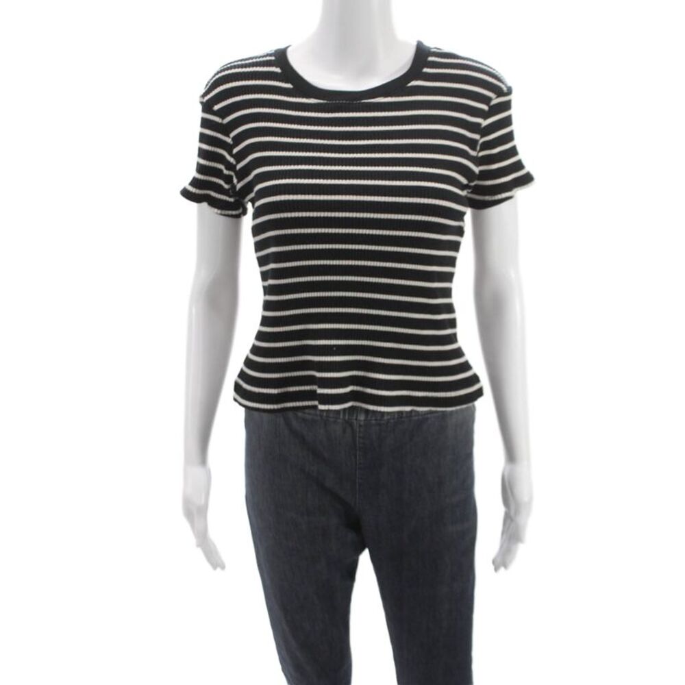 Perfect White Tee Women Basic Striped Black Cotton Crew Neck T-Shirt Size XS